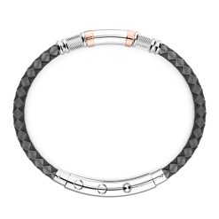 Bracelets | Zancan Gioielli Zancan Black Silicone Bracelet With Silver Tag And Rose Gold Details. Noir