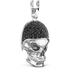 Colliers | Zancan Gioielli Zancan Silver Necklace With Biker Skull Pendant With Black Stones.