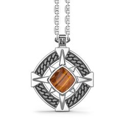 Colliers | Zancan Gioielli Zancan Silver Necklace With Wind Rose Pendant And Tiger'S Eye Stone.