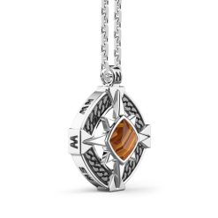 Colliers | Zancan Gioielli Zancan Silver Necklace With Wind Rose Pendant And Tiger'S Eye Stone.