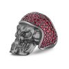 Bagues | Zancan Gioielli Zancan Burnished Silver Biker Skull Ring With Red Stones. 18