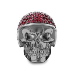 Bagues | Zancan Gioielli Zancan Burnished Silver Biker Skull Ring With Red Stones. 18