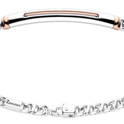 Bracelets | Zancan Gioielli Zancan Silver Curb Chain Bracelet With Tag And Rose Gold Inserts.