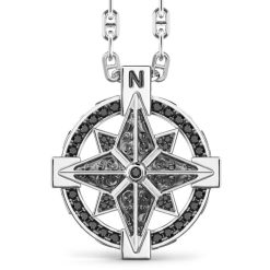 Colliers | Zancan Gioielli Zancan Silver Necklace With Wind Rose Pendant And Black Stones.