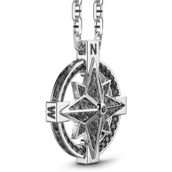 Colliers | Zancan Gioielli Zancan Silver Necklace With Wind Rose Pendant And Black Stones.