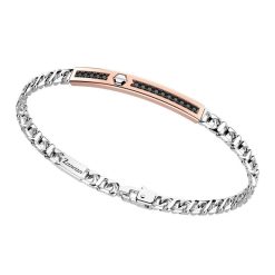 Bracelets | Zancan Gioielli Zancan Silver Curb Chain Bracelet With Tag And Rose Gold Inserts And Black Stones.