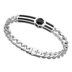 Bracelets | Zancan Gioielli Zancan Silver Curb Chain Bracelet With Tag And Onyx.