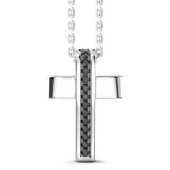 Colliers | Zancan Gioielli Zancan Silver Necklace With Cross Pendant And Black Stones.