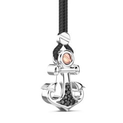 Colliers | Zancan Gioielli Zancan Kevlar Necklace With Silver Anchor Pendant And Black Stones.