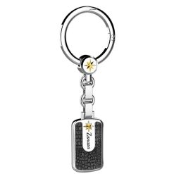 Porte-Cles | Zancan Gioielli Zancan Silver Curb Chain Keychain With Leather Effect Tag.