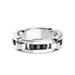 Bagues | Zancan Gioielli Zancan Silver Band Ring With Black Stones. 18