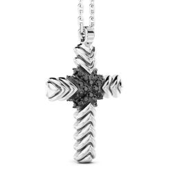 Colliers | Zancan Gioielli Zancan Silver Necklace With Cross Pendant And Black Stones.