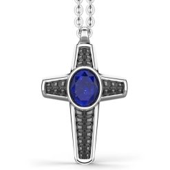 Colliers | Zancan Gioielli Silver Necklace With Lapis Lazuli Cross Pendant.