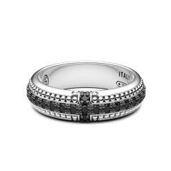 Bagues | Zancan Gioielli Zancan Silver Band Ring With Black Stone. 18