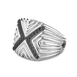 Bagues | Zancan Gioielli Zancan Silver Signet Ring With Black Stones. 18