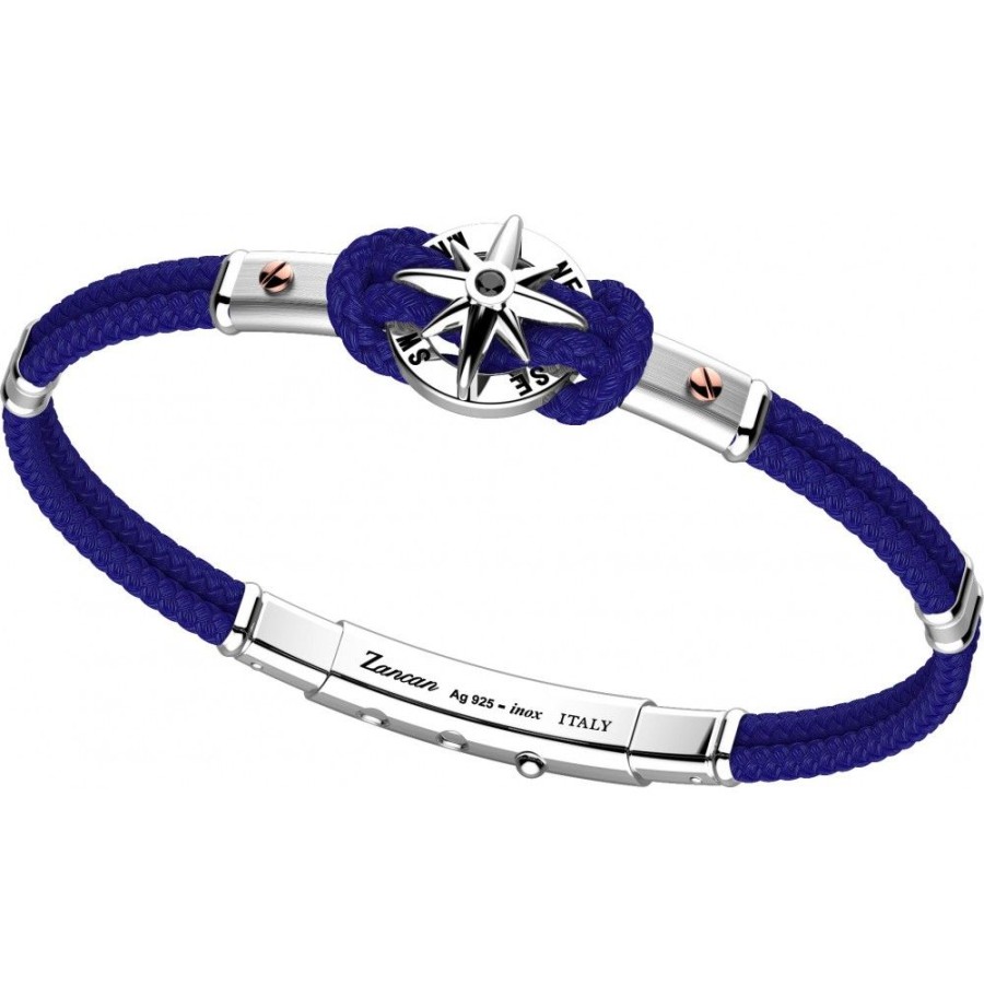 Bracelets | Zancan Gioielli Zancan Kevlar Bracelet With Silver Wind Rose. Bleu