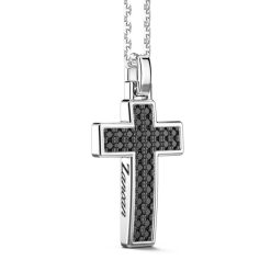 Colliers | Zancan Gioielli Zancan Silver Necklace With Cross Pendant And Black Stones.