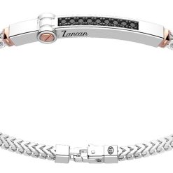 Bracelets | Zancan Gioielli Zancan Silver Bracelet With Tag And Rose Gold Inserts And Black Stones.