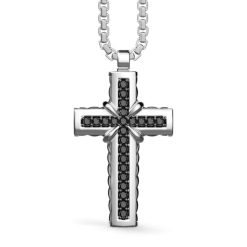 Colliers | Zancan Gioielli Zancan Silver Necklace With Cross Pendant And Black Stones.