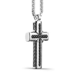 Colliers | Zancan Gioielli Zancan Silver Necklace With Cross Pendant And Black Stones.