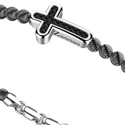 Bracelets | Zancan Gioielli Zancan Silver Bracelet With Spheres And Cross And Black Stones. Placage Rhodium Noir