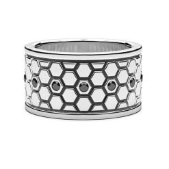 Bagues | Zancan Gioielli Zancan Silver Broad Band Ring With Black Stones. 18