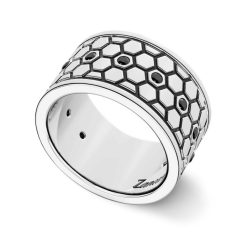 Bagues | Zancan Gioielli Zancan Silver Broad Band Ring With Black Stones. 18