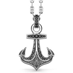 Colliers | Zancan Gioielli Zancan Silver Necklace With Anchor Pendant And Black Stones.