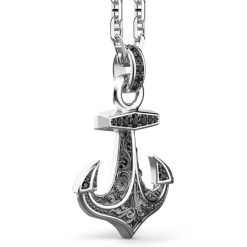 Colliers | Zancan Gioielli Zancan Silver Necklace With Anchor Pendant And Black Stones.