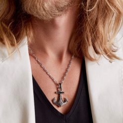 Colliers | Zancan Gioielli Zancan Silver Necklace With Anchor Pendant And Black Stones.