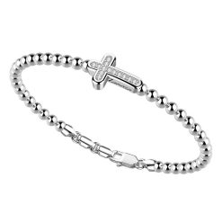 Bracelets | Zancan Gioielli Zancan Silver Bracelet With Spheres And Cross And White Stones. Classique