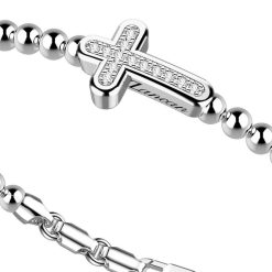 Bracelets | Zancan Gioielli Zancan Silver Bracelet With Spheres And Cross And White Stones. Classique