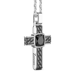 Colliers | Zancan Gioielli Silver Necklace With Cross Pendant And Square Onyx.