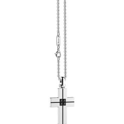 Colliers | Zancan Gioielli Zancan Steel Necklace With Cross And Black Diamonds.