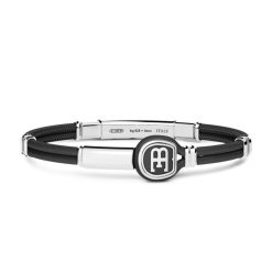 Bracelets | Zancan Gioielli Bracelet En Cuir Avec Plaque Et Logo Bugatti En Argent. Noir