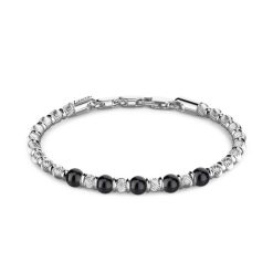 Bracelets | Zancan Gioielli Zancan Soft Bracelet With Silver Beads And Hard Natural Stones. Noir