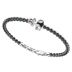 Bracelets | Zancan Gioielli Zancan Silver Beads Bracelet With Anchor And Black Stones. Placage Rhodium Noir