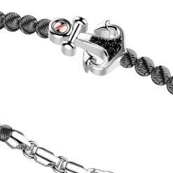 Bracelets | Zancan Gioielli Zancan Silver Beads Bracelet With Anchor And Black Stones. Placage Rhodium Noir