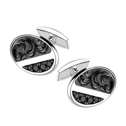 Boutons De Manchette | Zancan Gioielli Zancan Oval Burnished Silver Cufflinks With Black Stones.