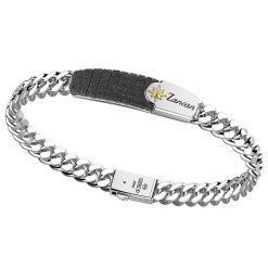 Bracelets | Zancan Gioielli Zancan Silver Curb Chain Bracelet With Leather Effect Tag.