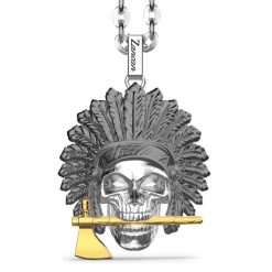 Colliers | Zancan Gioielli Zancan Silver Necklace With Native American Skull. Noir