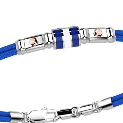 Bracelets | Zancan Gioielli Zancan Kevlar Bracelet With Lacquered Silver Nautical Flag And Rose Gold Screws. Bleu Clair