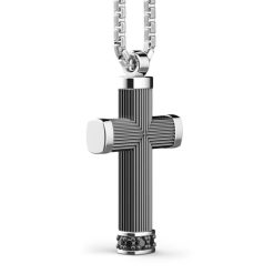 Colliers | Zancan Gioielli Zancan Burnished Silver Necklace With Cross Pendant And Black Stones.