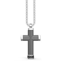 Colliers | Zancan Gioielli Zancan Burnished Silver Necklace With Cross Pendant And Black Stones.