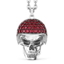 Colliers | Zancan Gioielli Zancan Silver Necklace With Biker Skull Pendant With Red Stones.