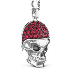 Colliers | Zancan Gioielli Zancan Silver Necklace With Biker Skull Pendant With Red Stones.