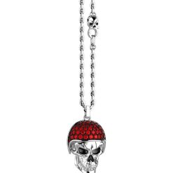 Colliers | Zancan Gioielli Zancan Silver Necklace With Biker Skull Pendant With Red Stones.