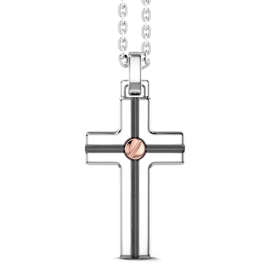 Colliers | Zancan Gioielli Zancan Silver Necklace With Cross Pendant And Rose Gold Screw.