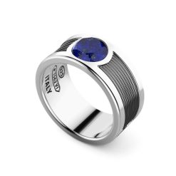 Bagues | Zancan Gioielli Zancan Silver Band Ring With Central Lapis Lazuli Stone. 18