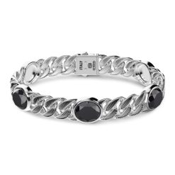 Bracelets | Zancan Gioielli Zancan Silver Curb Chain Bracelet With Striated Black Finish And Onyx Stone.